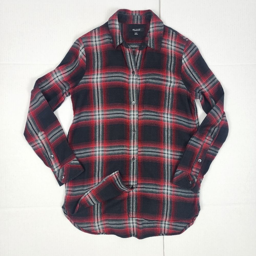Madewell Button Up Flannel Shirt Top Blouse Black Red White Size XS - Picture 15 of 15